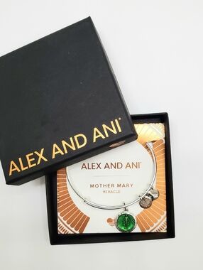 Alex and Ani Silver-tone Bracelet with Green Mother Mary Charm